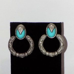 Vintage Signed Ben-Amun Turquoise Door Knocker Southwest Earrings